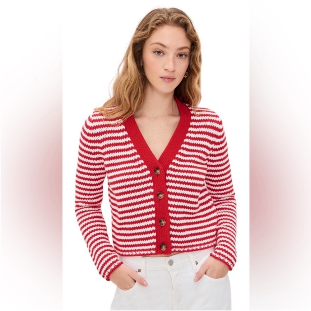 NEW La Ligne Fine Stripe Mini Marina Cardigan. Red/Cream. M. NWT.